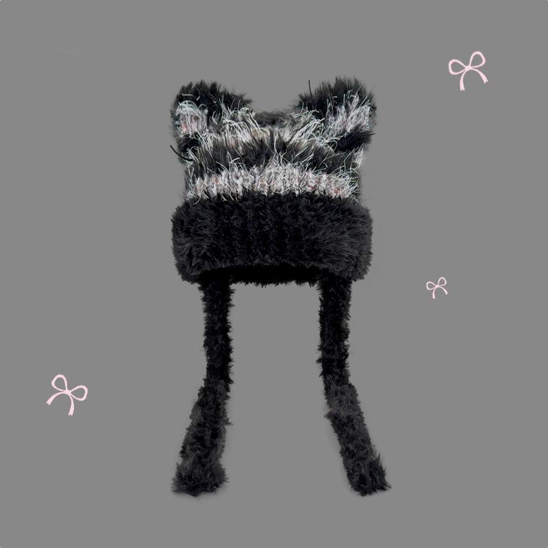 Шапка женская новая осенне-зимняя милая плюшевая шапка с кошачьими ушками теплая защита ушей большой обхват головы тренд