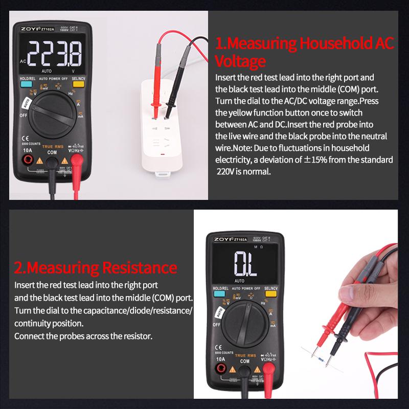 ZOYI -102A High-Precision Fully-Auto Pocket Digital Smart Multimeter with Anti-Burn Protection - Professional Electrician's Tool