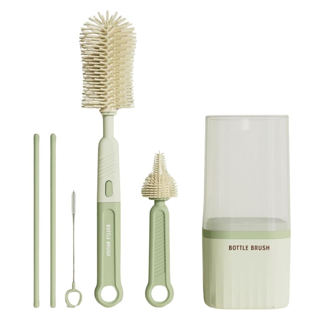 Store88 Baby Bottle Brush, Bottle Cleaning and Drying Stand, Portable Travel Baby Supplies, Compact (Green)