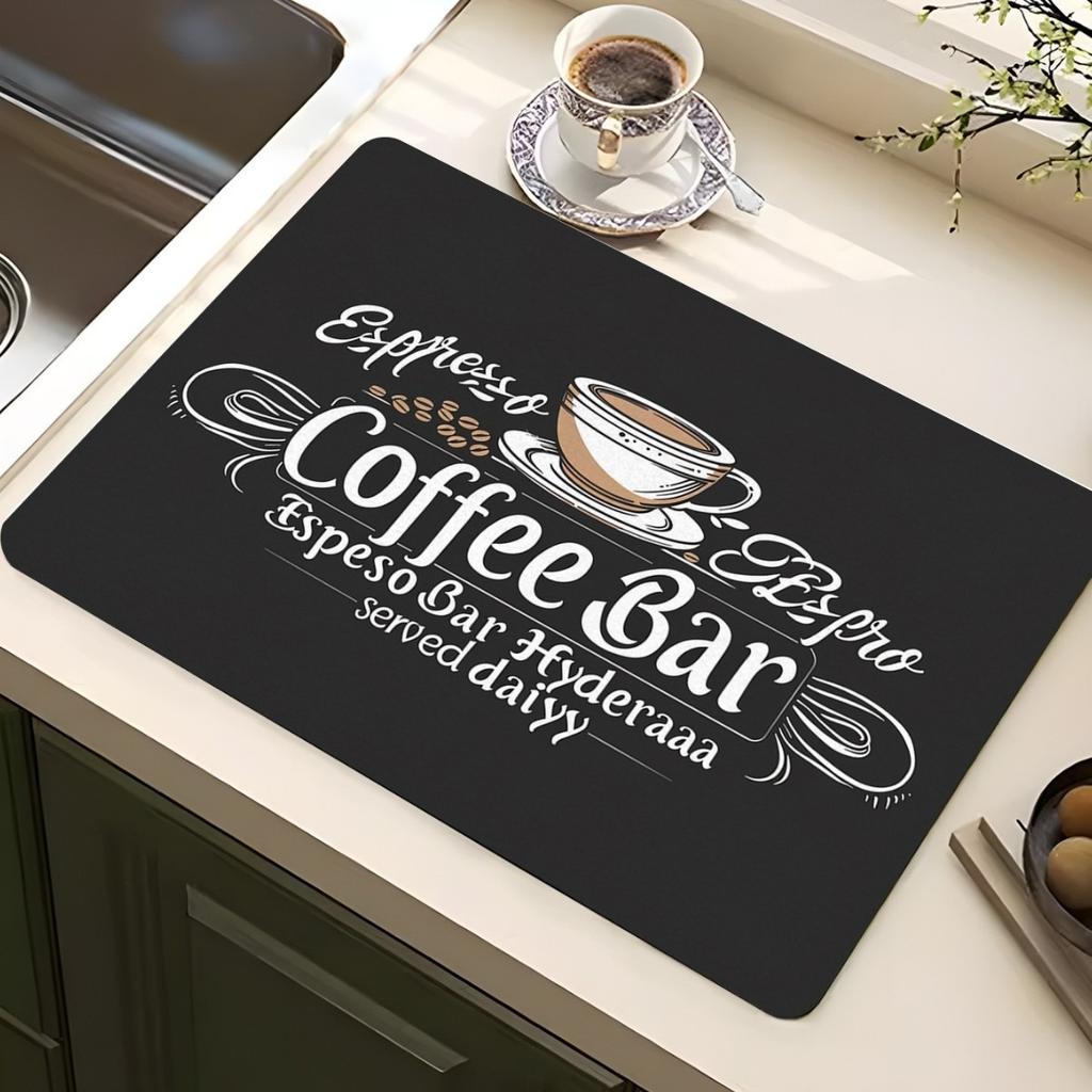 Классический кофейный дизайн Коврик для сушки посуды Мягкая резина Нескользящий Впитывающий Полиэстер Устойчивый к пятнам Для кухни Кофейный бар Столешница