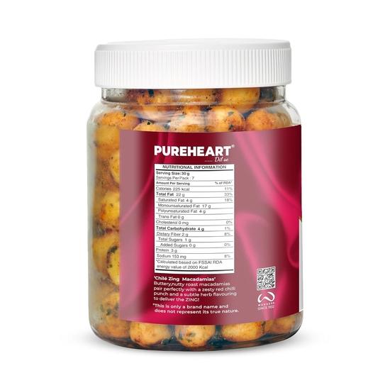 PUREHEART Nutreat Chile Zing Australian Macadamias – Spicy Roasted Macadamia Nuts | Buttery Crunch Snack | 230g | Gluten-Free & Keto-Friendly