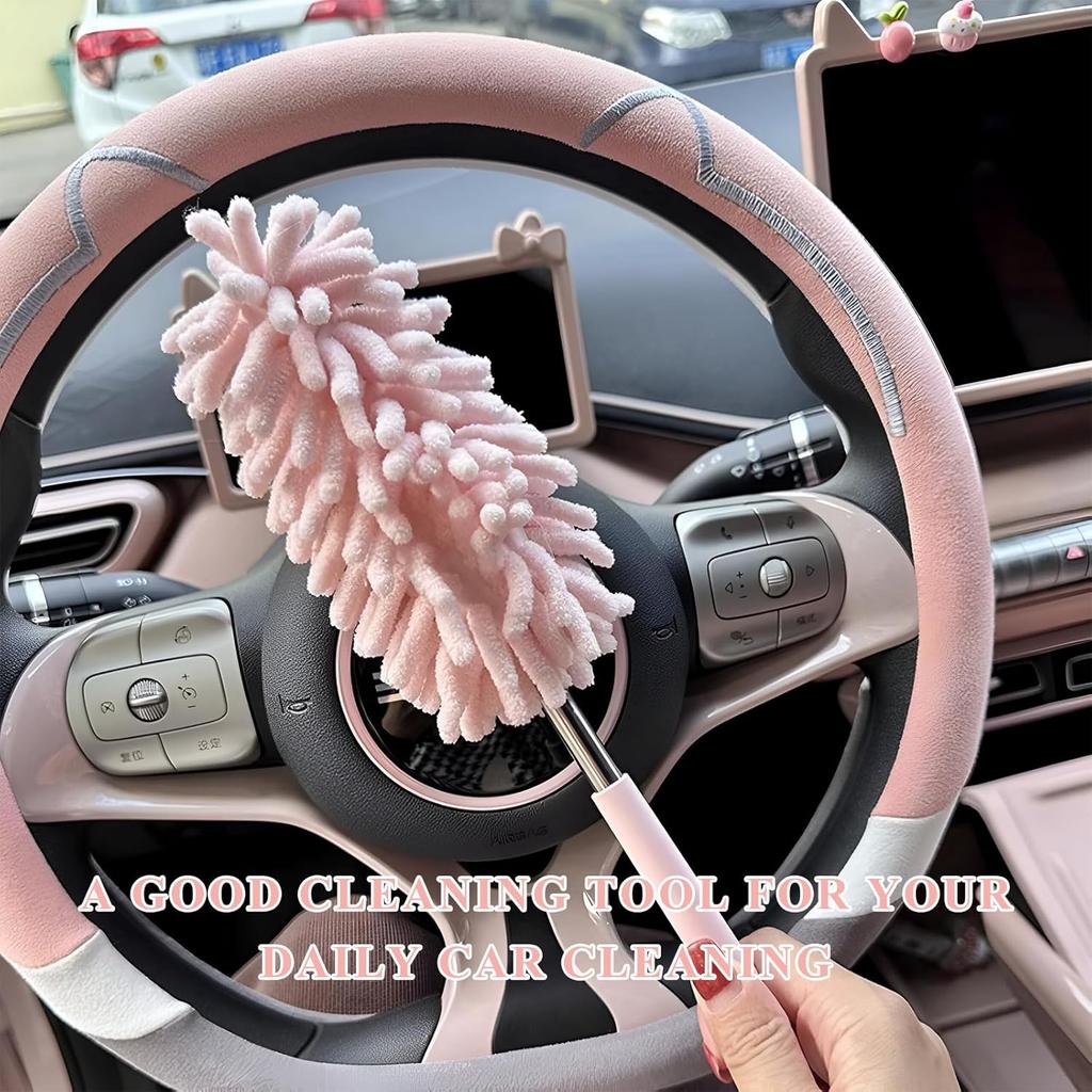 2PCS Car Interior Duster with Extension Pole, 11.8" to 30.5" Retractable Dusters Auto Dash Cleaning Tool, Soft Chenille Hand Washable Dusters for Car