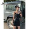 Summer New Design Unique Chic Slim Chain Strap Dress Sexy PU Leather Dress Black Short Dress