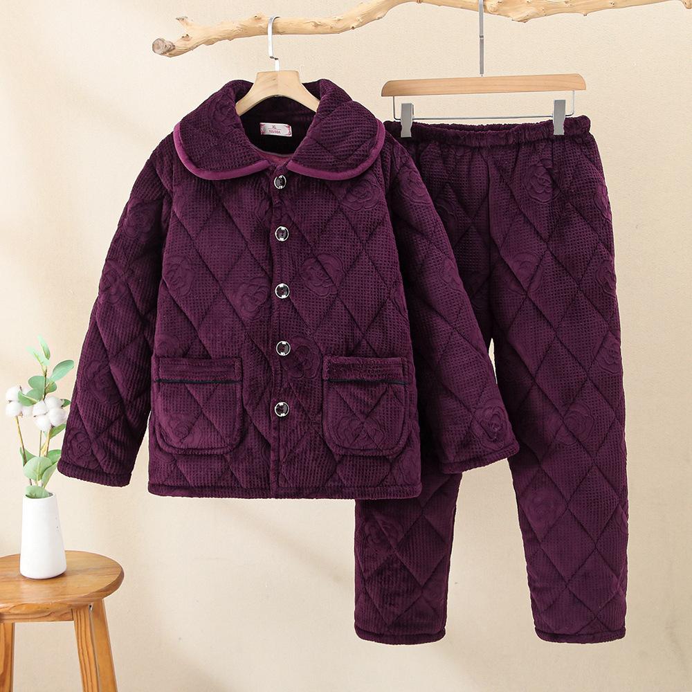 Женская зимняя пижама трехслойная утолщенная с хлопковой подкладкой для сохранения тепла и флисовая куртка из кораллового флиса с подкладкой