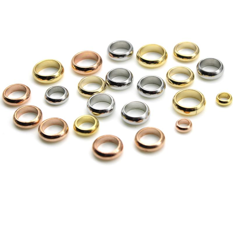 50Pcs 1/2/3/4/5/6/8mm Stainless Steel Gold Tone Ring Spacer Beads Big Hole Stopper Beads Charm for DIY Bracelet Jewelry Making
