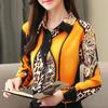 2025 Fashion Office Lady Printed Shirts Spliced Leopard Long Sleeve Chiffon Shirts Women Tops Leopard Button Blouse Women Clothing 8092 50