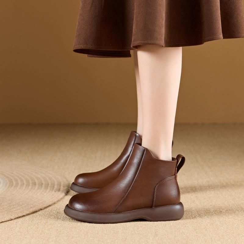 Осень и зима ретро коровья кожа ботинки Мартин женские ботинки 2025 популярные короткие ботинки универсальные плоский каблук челси женская обувь ботинки