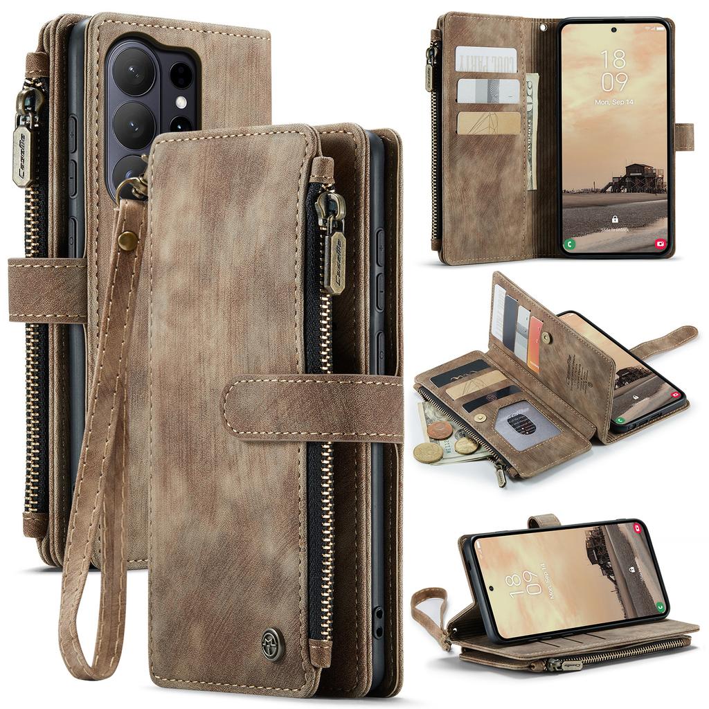 Чехлы для телефона Samsung Galaxy S26 Ultra со шнурком CASEME C30 на молнии с держателем для нескольких карт Обложка из ПУ кожи