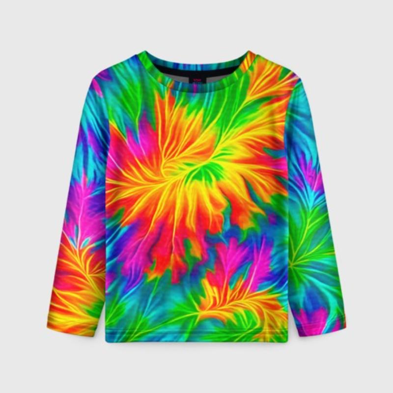 Детские рисунки Принт Тай-дай Милые футболки Мальчики с длинным рукавом Модный Мягкий Удобный Топ