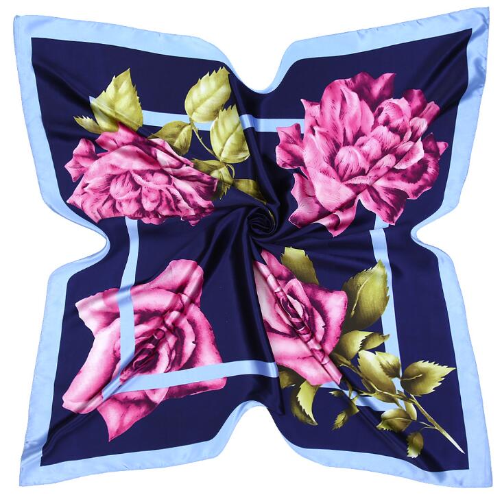 New Fashion Brand Square Scarf For Ladies Rose Flower Print Silk Scarf Women Bandana Large Hijab Female Shawl Scarves Warps