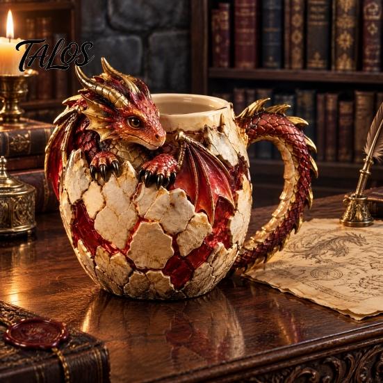 Fantasy Coffee Cup Dragon Egg Mug, Stainless Steel Liner 3D Relief Baby Unique Birthday Gift for Lovers Cup, Realistic Resin Desktop Ornament