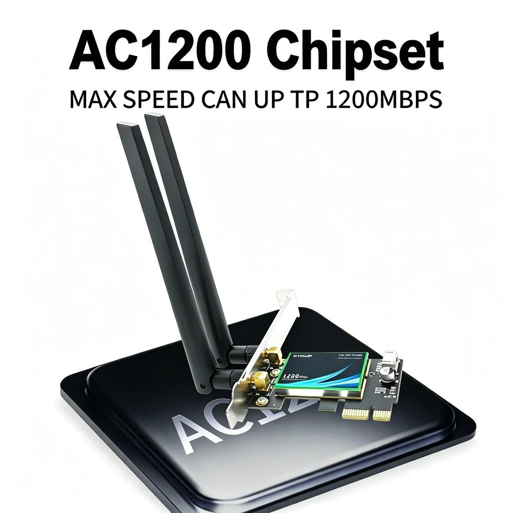 KEBIDUMEI WiFi 5 AC1200 PCI-E Wireless Adapter BT4.1 Dual Band 2.4G/5GHz 802.11AC Network Card Desktop PC For Windows 7/10/11