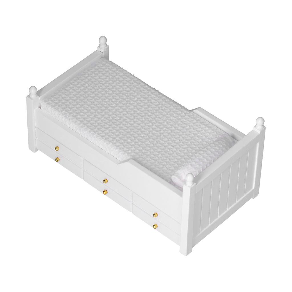 1:12 Miniature Dollhouse Birch Bed Mini Furniture Doll House Decoration AccessoriesWhite