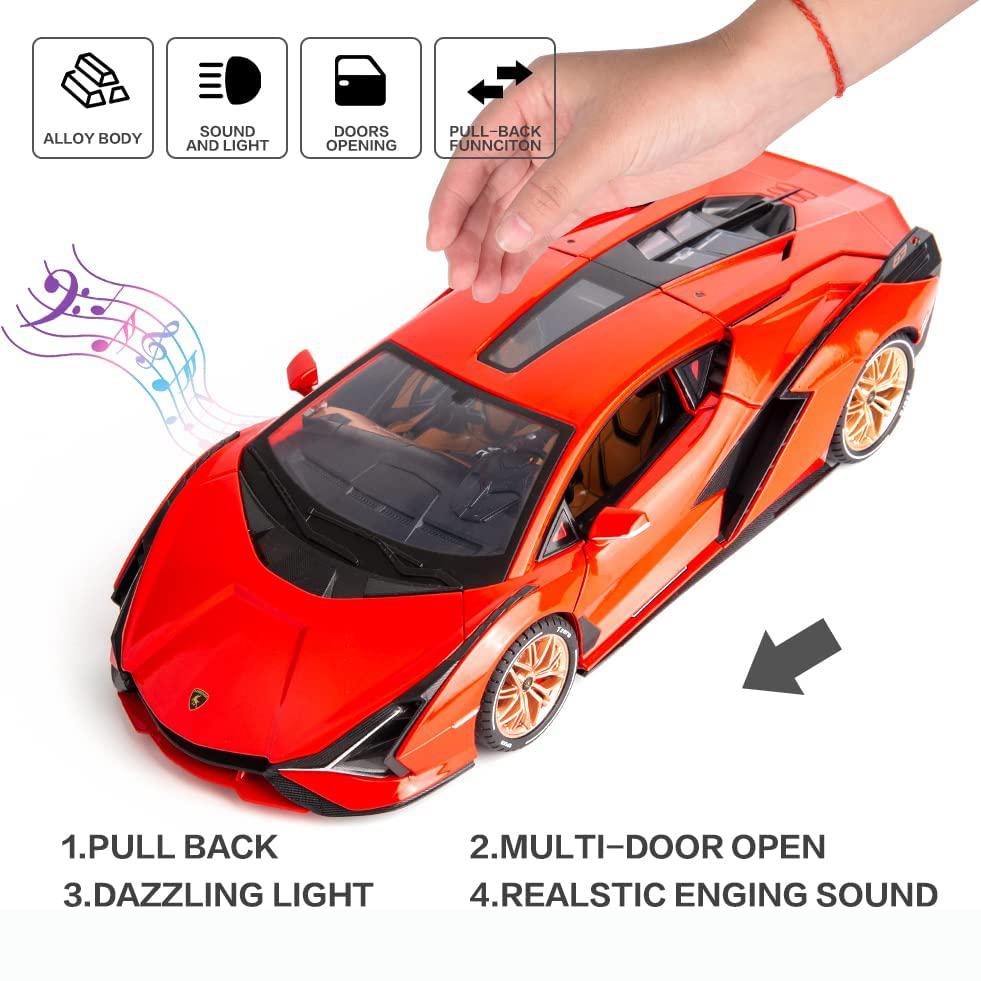 1/18 масштаб Lambo Sian, литая под давлением модель автомобиля, игрушечный автомобиль с откатным механизмом, звуком и светом для детей, взрослых, подарочная коллекция