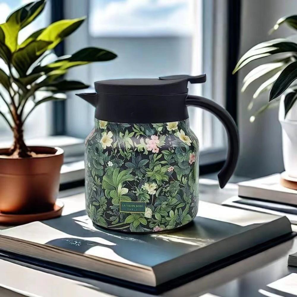 Chinese Style Retro Flower Insulated Kettle Hot Water Stainless Steel Vacuum Flask Vintage Floral Printing Water Cup for Outdoor