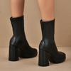 2025 Women Stretch Boots Toe Block Heels  Platform Slip On Size  Fashion Dating Mid Calf Bota