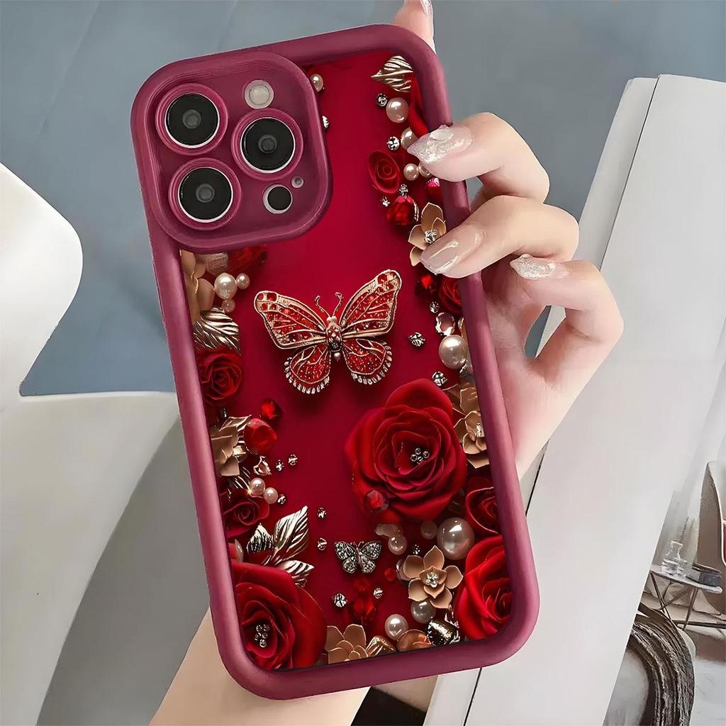 Черный кейс из песчаника с желобками в виде бабочек для iPhone 15/16/17