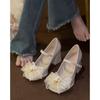 Mary Jane Shoes Girl 2025 New Square Head One-word Bow Single Shoes Pearl Versatile Fairy Style High Heels
