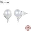 BAMOER 925 Sterling Silver AAA+ Cubic Zirconia Quality Handpicked Freshwater Cultured Stud Button Pearl Earrings