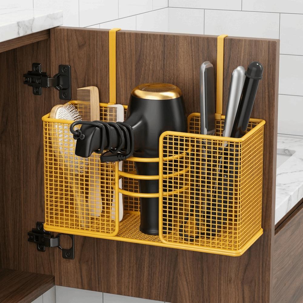 No-Drill Hair Dryer Storage Rack Wall Mounted Plastic Wrap Holder Kitchen