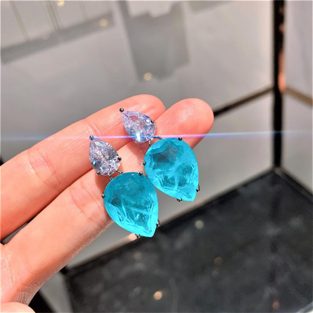 Jewelry Simulation Paraiba, Paraiba Blue Jewelry Set Pendant 15 * 25 Earrings 15 * 20