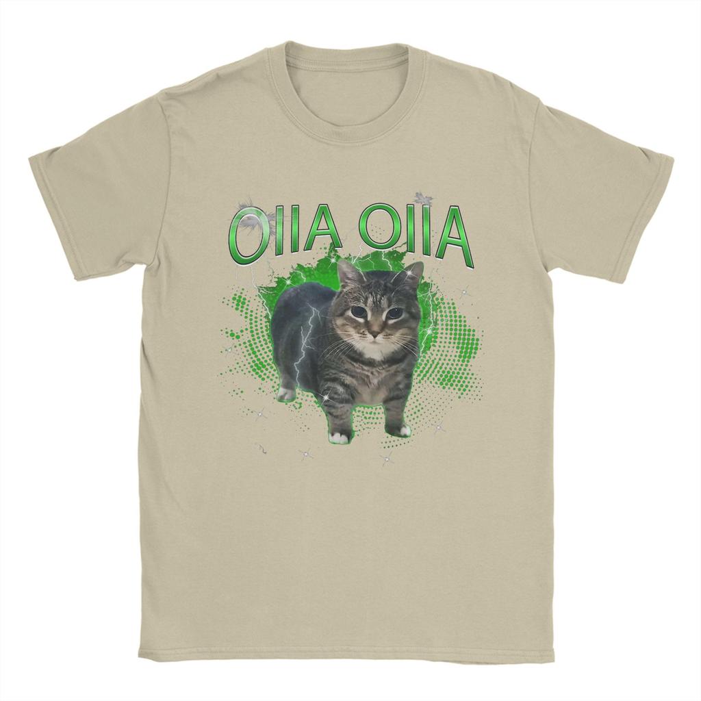 Крутящийся кот OIIA OIIA Электрический мем-кот OIIAA Футболки для мужчин Футболки из чистого хлопка Футболки с круглым вырезом Топы с коротким рукавом Подарок на день рождения