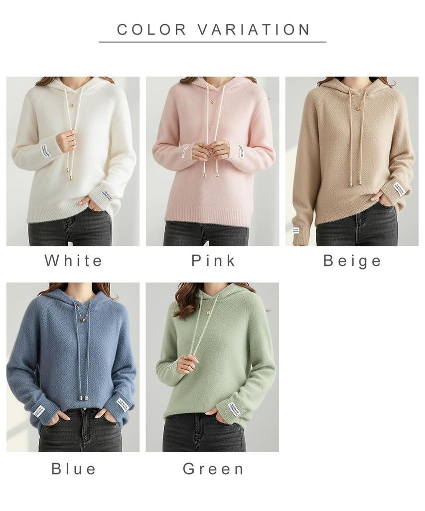 J.STORE Women's Knit Hoodie, Long Sleeve, White, Simple and Stylish, Perfect for Loungewear, Everyday Wear, Basic, 5A-J07-WHL