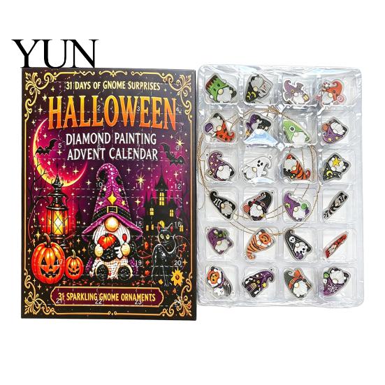 Halloween Countdown Box 24-Day Gnome Advent Calendar, Diamond Style Acrylic Ornament Set with Holiday Gift for Kids Theme, Hanging Decor Tree Window,