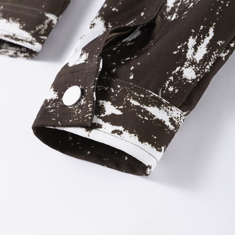 Irregular Printing Zipper Long Sleeved Jacket Women Casual Turndown Collar Short Coat Fashion Street Style 2025 Spring and Summer New