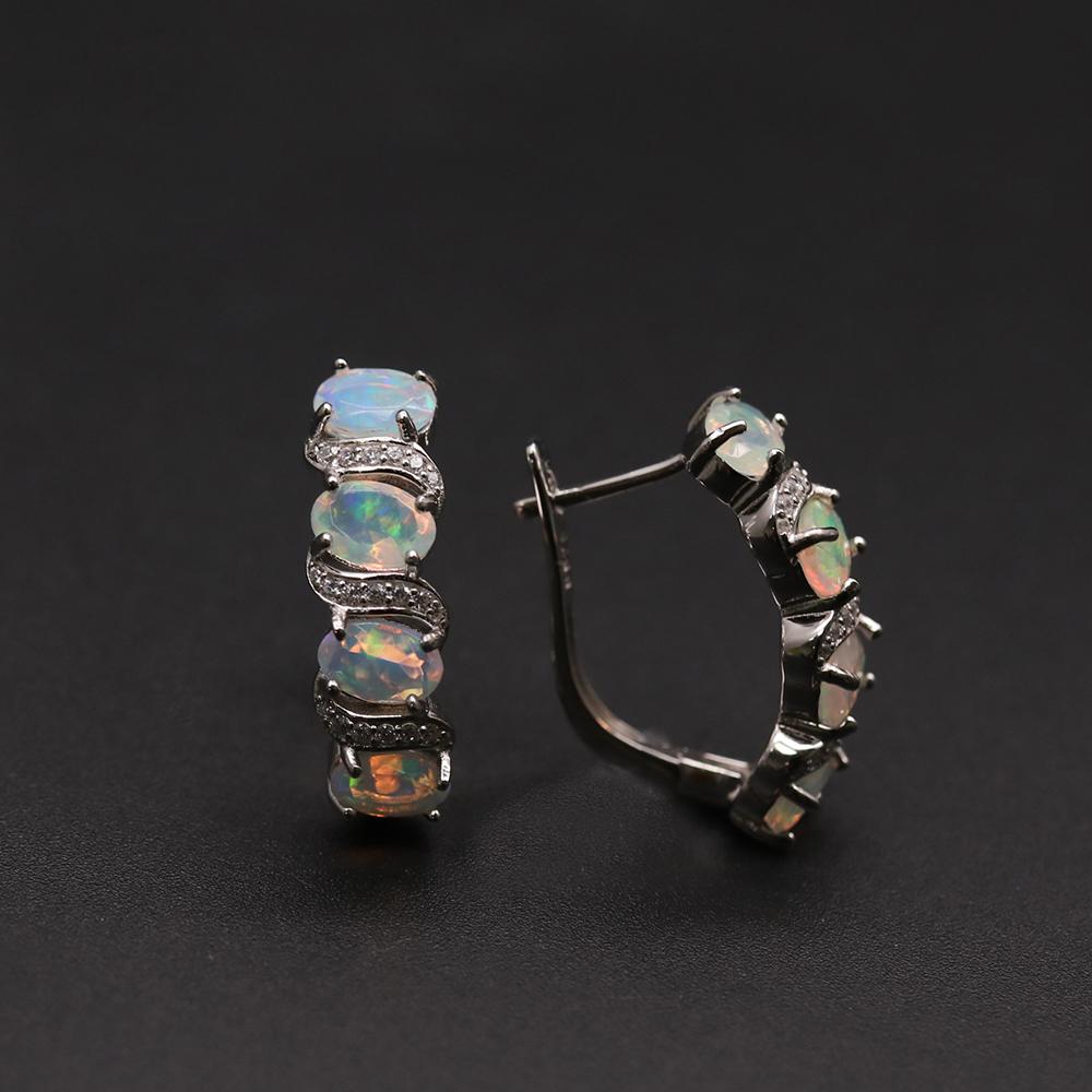 Bolaijewelry Хорошее качество, серебряные серьги с застежкой из эфиопского опала, овальной огранки, 4*6 мм, 4 карата, серебро 925 пробы, изысканные ювелирные изделия для женщин, повседневная одежда