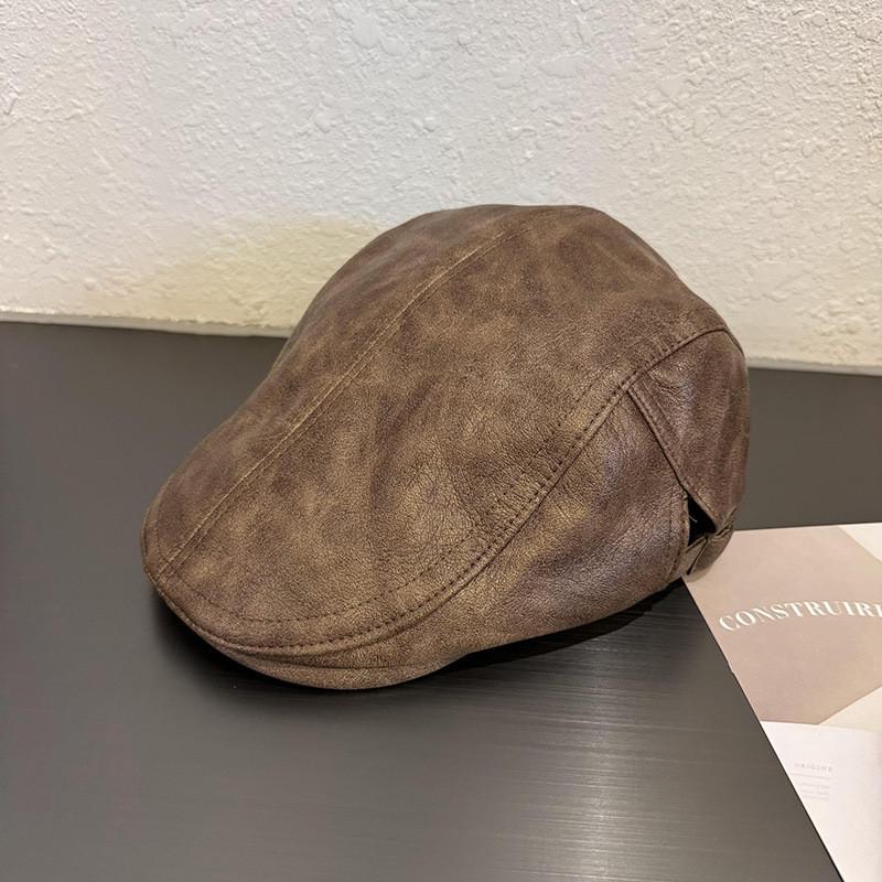Ретро кожаный берет для женщин с козырьком и коротким полем для осени и зимы