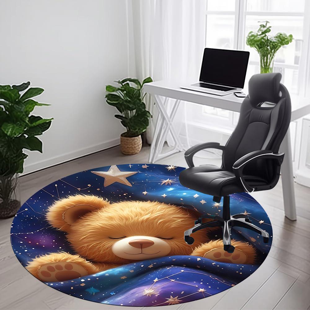 1PC Teddy Bear Constellations Office Round Area Rug,  Mat Suitable ForOffice, Under Office Chairs Bedroom Living Room Home Decor, Room Deco