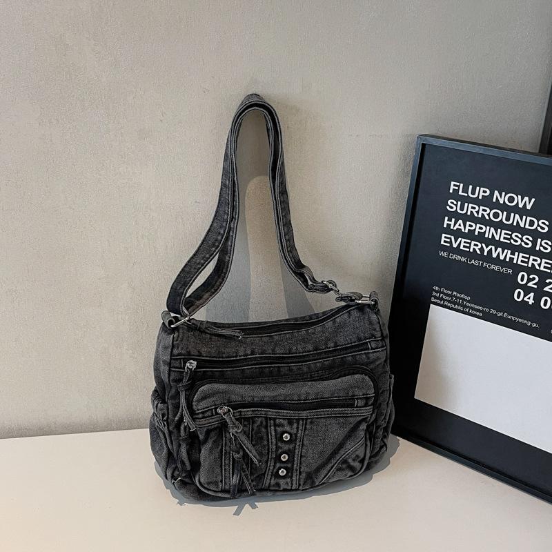 Retro denim bag women's 2025 new fashion commuter tote bag casual simple large capacity shoulder crossbody