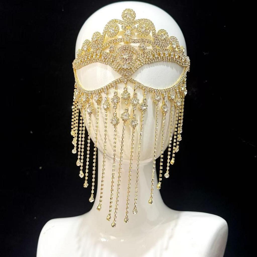 Ornate Geometric Masquerade Mask with Rhinestones Sparkling Rhinestone Fringe