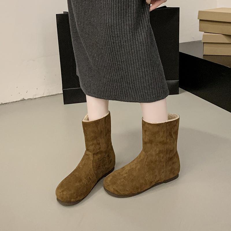 Модные женские ботинки на низком каблуке, замшевые ботильоны с рукавами, теплые удобные прогулочные туфли для женщин 2024 года, зимняя короткая женская обувь