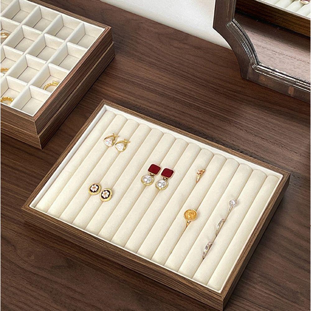 Multi-Compartment Wooden Jewelry Display Tray Solid Wood Pendant Display Plate Ring