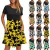 Женские модные повседневные свободные платья с круглым вырезом и коротким рукавом с принтом и карманами