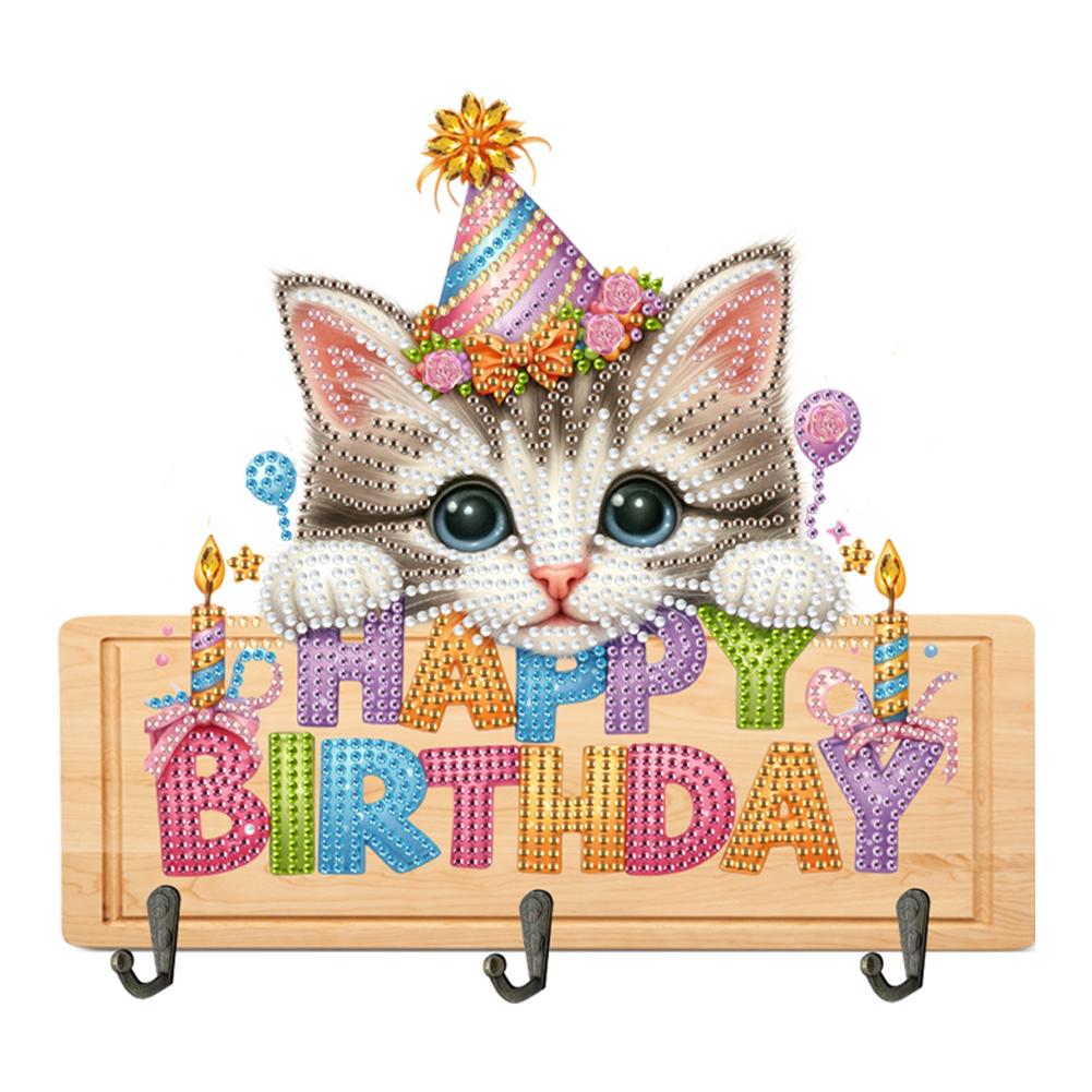 Wooden Diamond Art Hanging Hooks with 3 Hooks Rhinestone Painting Coat Hook Welcome Home Dog DIY Diamond Painting Art Hooks