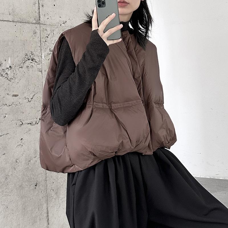 Johnature Winter Cropped Casual Simple Sleeveless Bread Suit Loose Warm Coats