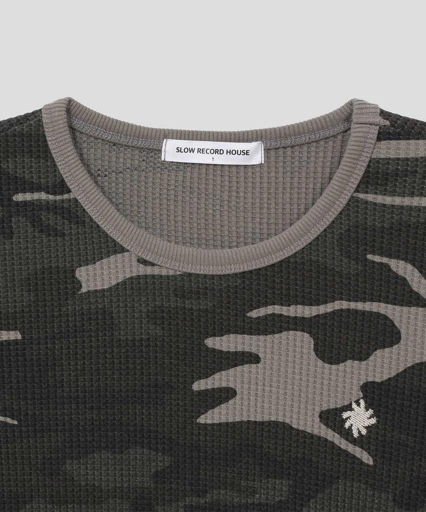 SLOW RECORD HOUSE Logo Waffle Crop T-Shirt_Camo (Khaki)