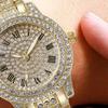 2Pcs/Set Women Quart Watch Shiny Rhinestones Circular Dial High Precision Movement Wristwatch with Bracelet