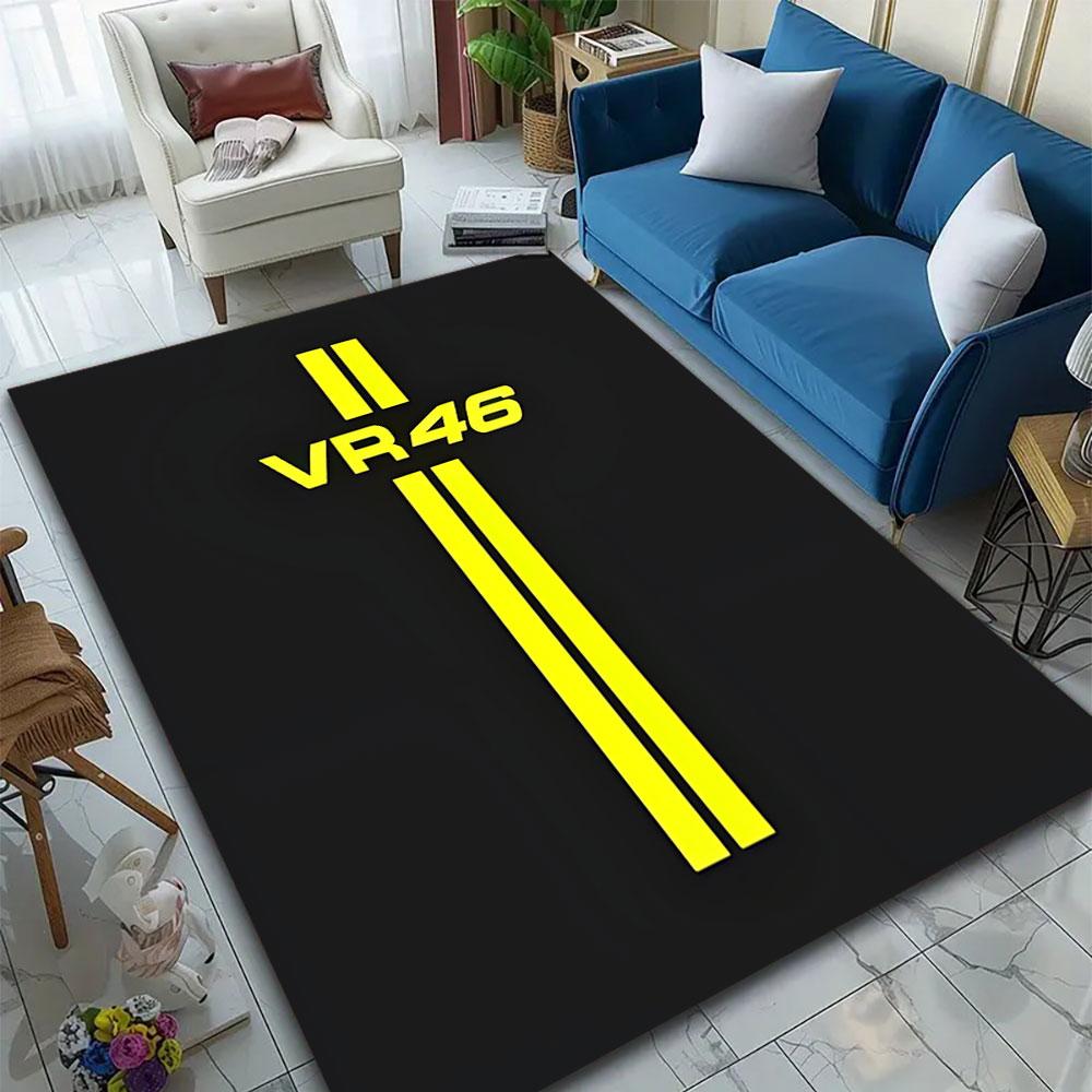"VR46 Yellow Logo on Black Background" Patterned carpet, suitable as a non slip play mat for the living room and bedroom sofa