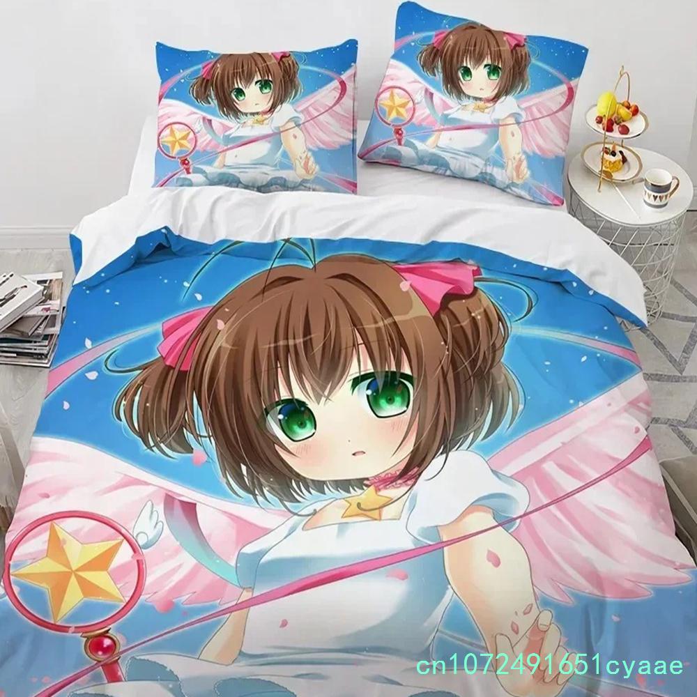 Постельное белье Card Captor Sakura 3D-печать Аниме Девушка Пододеяльник Декор для Детской Комнаты Размер Queen King