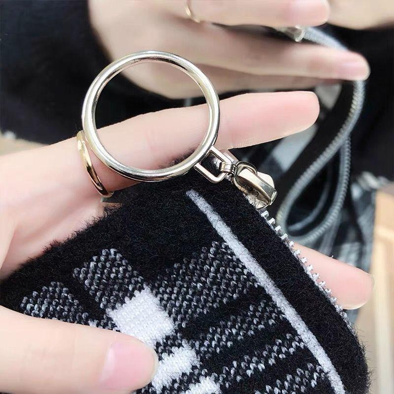 Korean Version of Women's Small Fragrance Style Woolen Coat, Spring and Autumn, Round Neck, Grid Pattern, Zipper, Pockets, Knit Cardigan