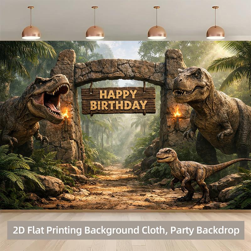 1 piece of 2D background fabric polyester background fabric for a birthday party in a dinosaur jungle birthday party banner