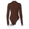 Solid Zipper Bodycon Bodysuits Women Sexy Lapel Autumn Long Sleeve Fashion Slim Basic Body Winter Gray Outfits Lady