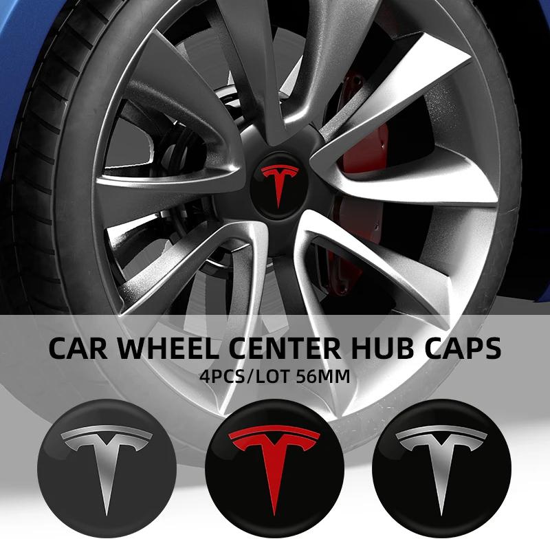 4PCS 56MM Wheel Hub Cap Sticker Car Caps Rim Stickers Badge Cover Decoration For Tesla Model Y 3 S X Roadster