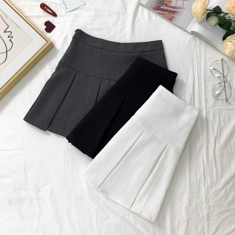 Women's Gray Pleated High-Waist A-Line Skirt - 2024 Spring Trendy & Slim Design