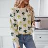Women's Casual Long Sleeve Crewneck Sweaters Fall Winter Printed Oversized Knitted Pullover Tops Soft Jacquard Sweater for Women