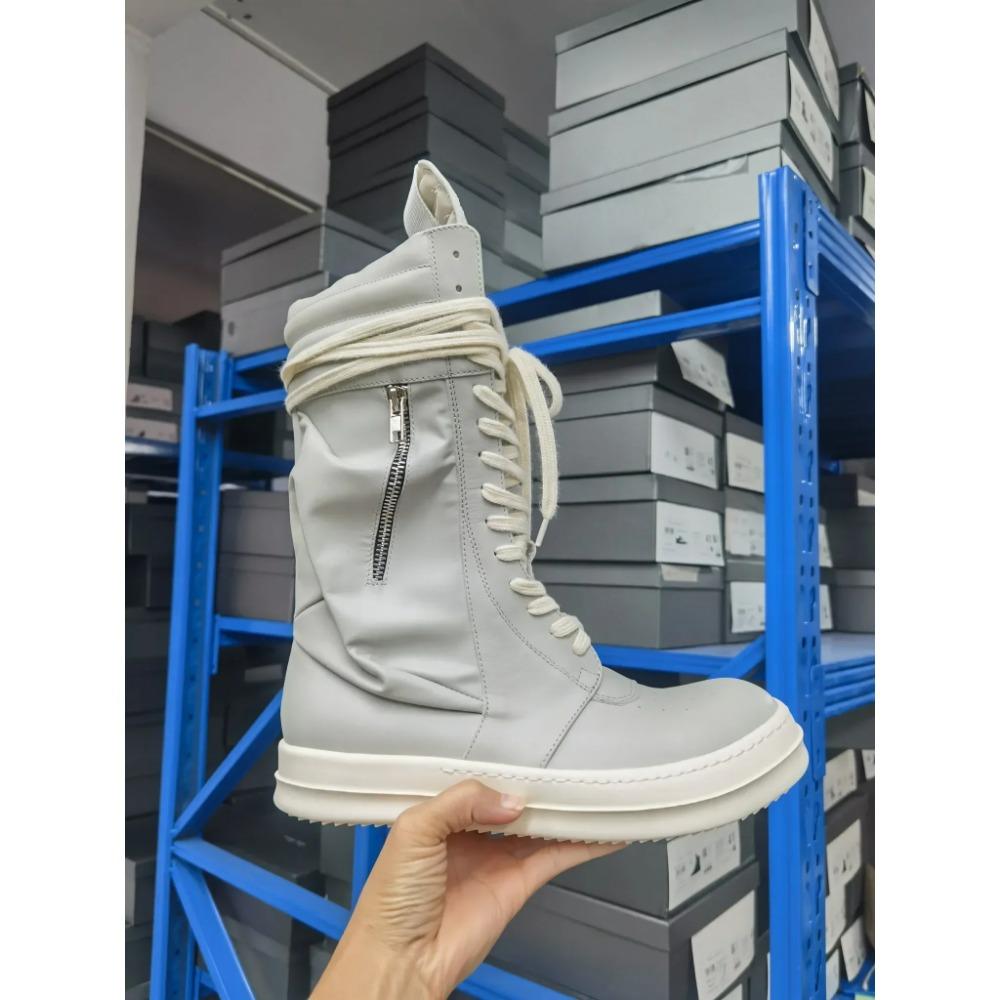 Рик Винтажные Высокие Ботинки Мужские Мотоциклетные Ботинки Высочайшего Качества Натуральная Кожа Бренд Молния Длинные Ботинки Женские Карманные Ботинки до Икры